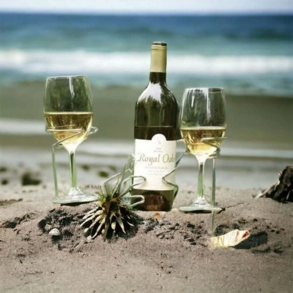SORBUS 3-Piece Wine Stakes Picnic Set Glass & Bottle Holders Outdoor Metal NIB
